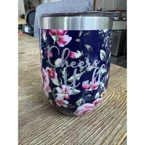 Iceshaker Cheers Ya’ll 12 Oz Aluminum Insulated Tumbler W/lid. Purple Flowers